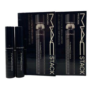2X MAC Stack Superstack Mega Brush Mascara Black Travel Size 0.1 fl oz/3 ml each